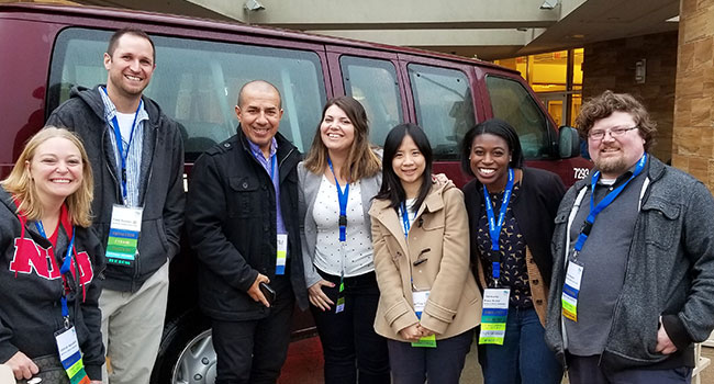 Hello from Cincinnati! From left: Valerie Hamilton, Todd Reeves, Wilson Hernandez-Parraci, Sheila Coli, Hsiang-Ting (Tina) Chen, Charmaine Bruce-Kotey and Chris Kraner.