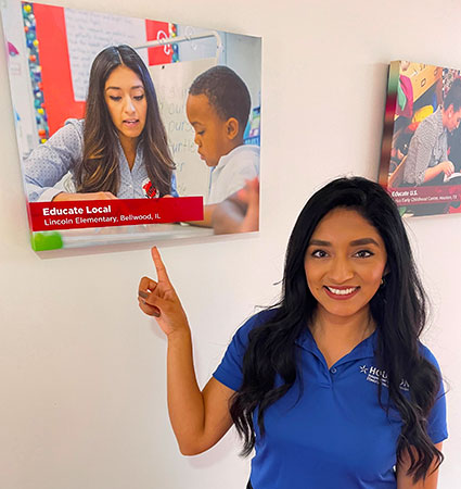 Aimee Zepeda – and her “reflection” on the Gabel Hall wall from her days in Open Doors.