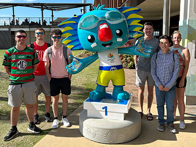 Huskies meet Borobi, the official mascot of the 2018 Commonwealth Games, in Gold Coast, Queensland, Australia.
