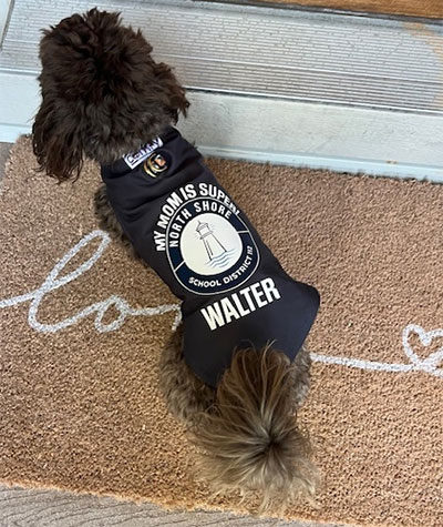 Walter wears a shirt gifted to Schneider by members of the school board on the night they approved her as their next superintendent. “This was such a sweet gesture!”