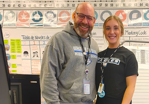 Jason Dietz and his oldest daughter, Brianna, a second-grade dual-language teacher District 15’s Winston Campus Elementary School.