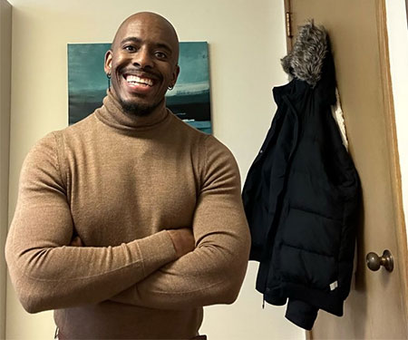 Quortne Hutchings, ready to teach on Day One of the Spring 2023 semester.