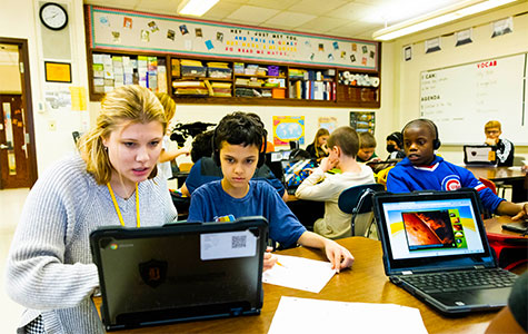 Courtney Schoen, who earned her B.S.Ed. in Middle Level Teaching and Learning in 2023, completed her student-teaching at Huntley Middle School in DeKalb.