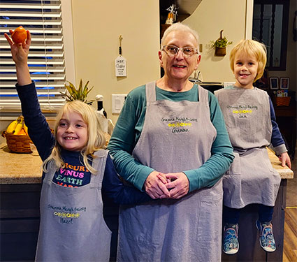 Mary Gardner with grandchildren Hazel, who is 9, and Sam, who will turn 6 in May.