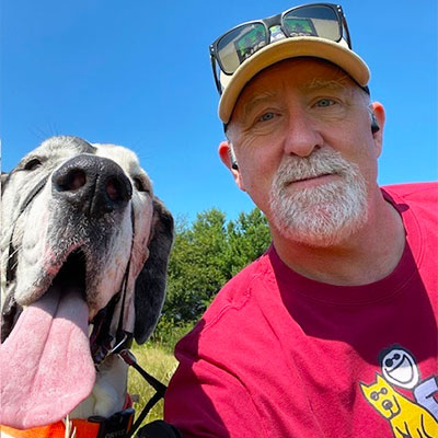 Bill Pitney and his dog, Patch.