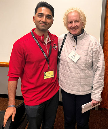 NIU student Bhanu Choudhary and keynote speaker Robin Vealey, professor in the Department of Sport Leadership and Management at Miami University.